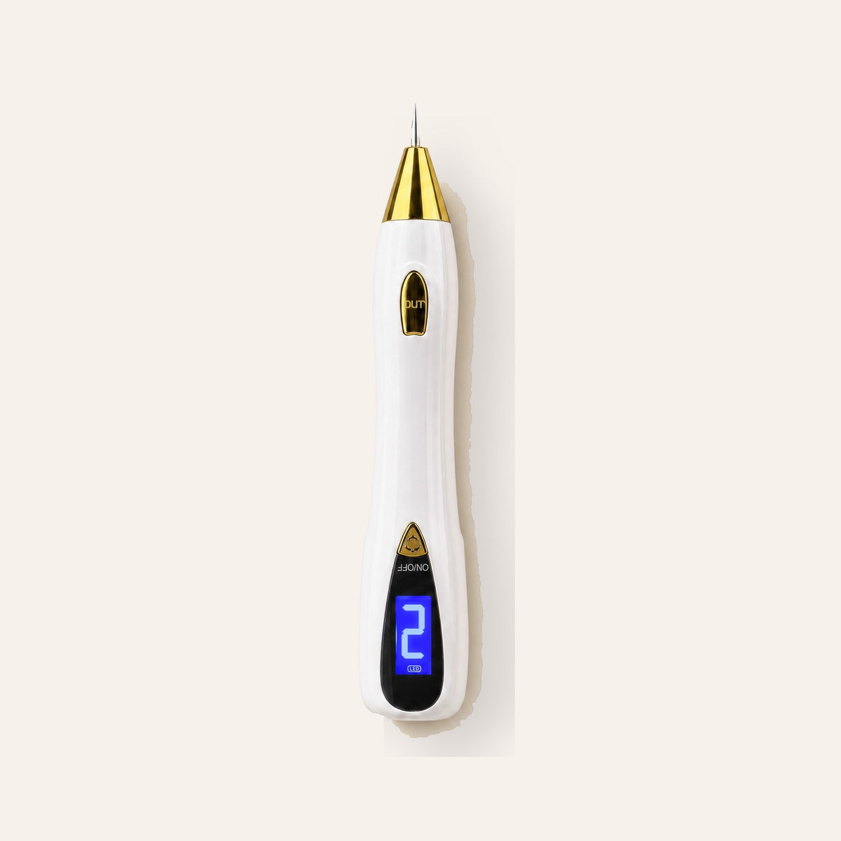 The Ameleria plasma pen on a warm cream background, screen set to level two